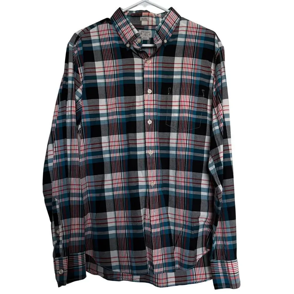 J.Crew Slim Fit Summer Plaid Button Down Shirt  Cotton Mens Lg Preppy GORPCORE